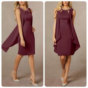 Azazie Viviana Cabernet A-line Fly Away Jewel Neck Dress Women's Plus Size 24